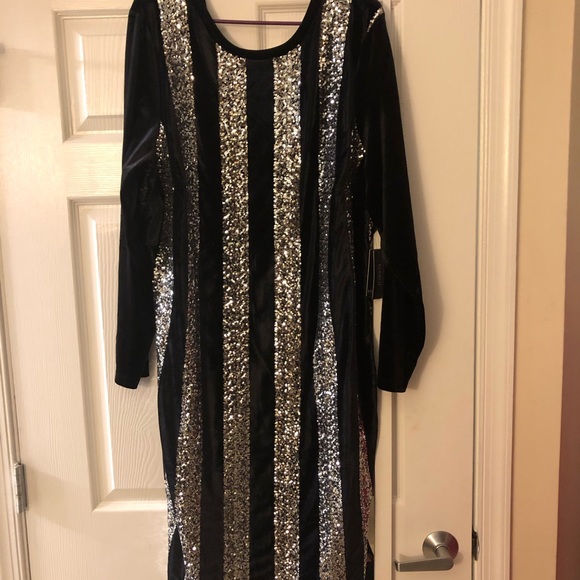 Sequin Vertical Stripe Column Dress - Picture 4 of 8